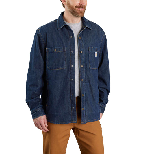 Relaxed Fit Denim Fleece Lined Snap-Front Shirt Jac
