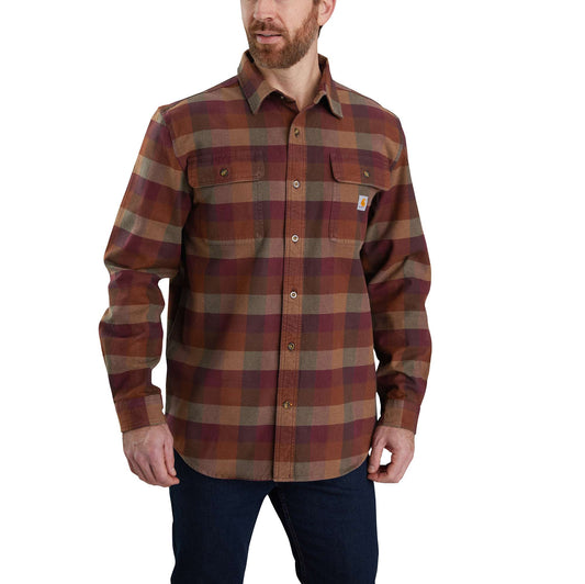 Loose Fit Heavyweight Flannel Long-Sleeve Plaid Shirt