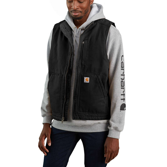 Men's Mock-Neck Sherpa-Lined Vest - Loose Fit - Washed Duck