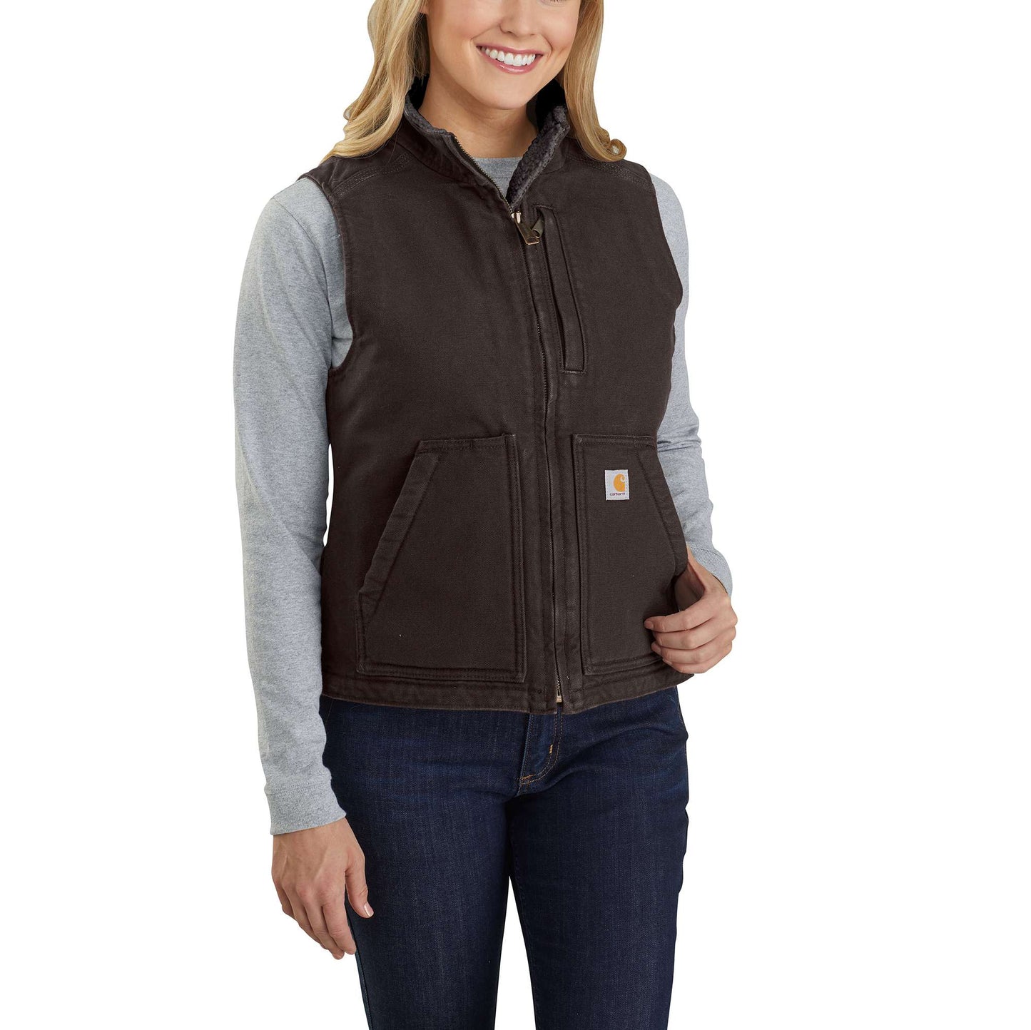 Women's Sherpa Lined Vest - Relaxed Fit - Washed Duck