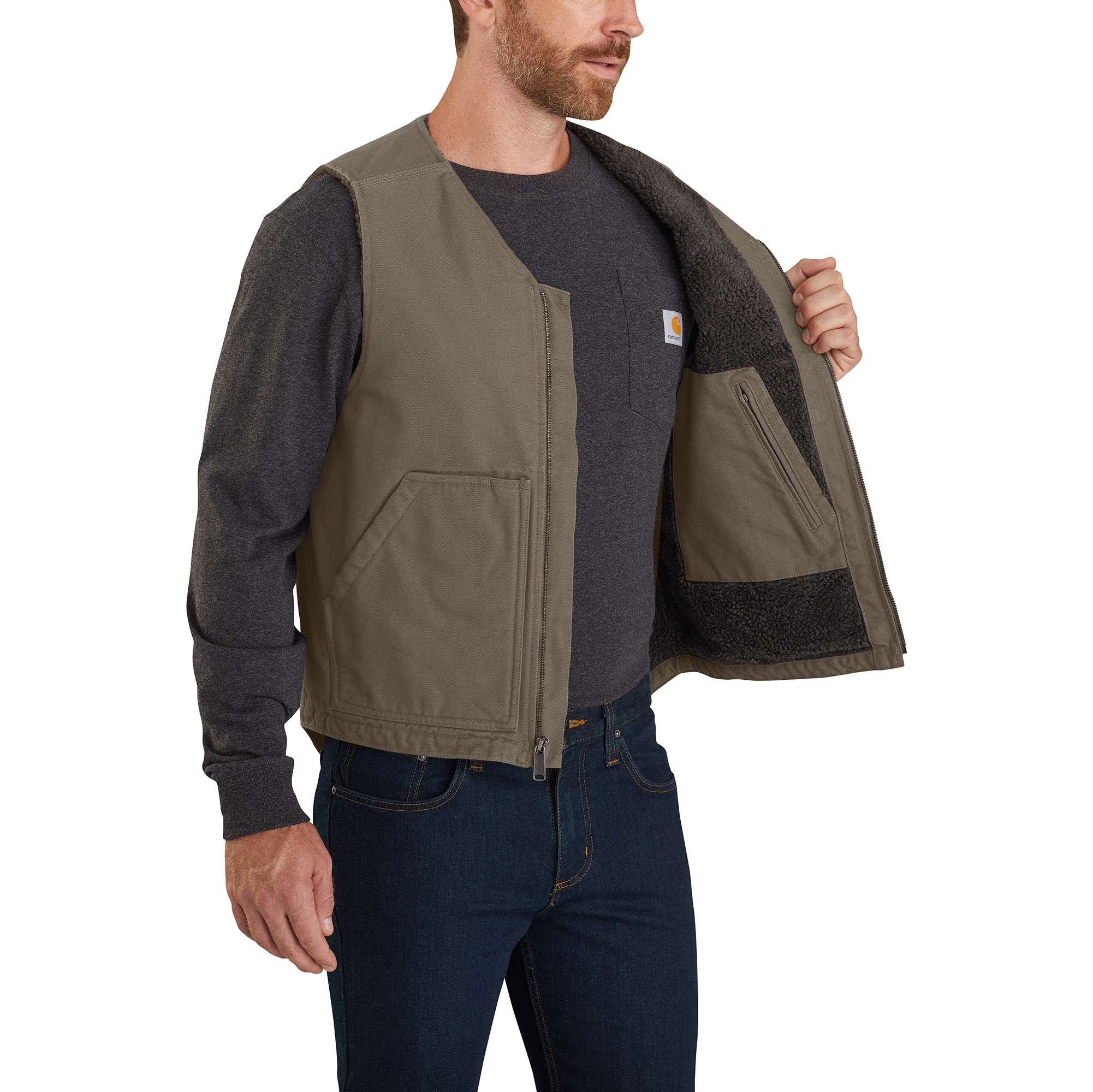 Man's Clothing Carhartt store Men's Relaxed Fit Washed Duck Sherpa-Lined Vest