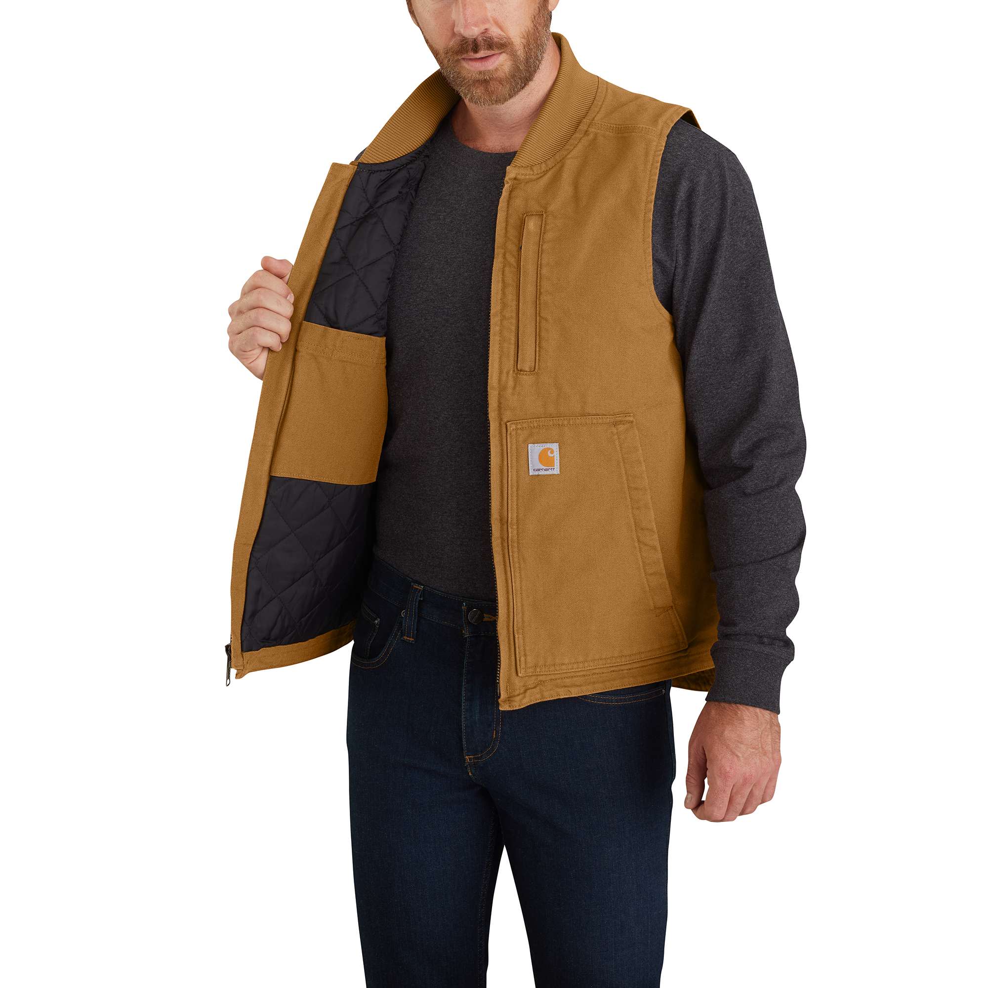 Loose Fit Washed Duck Insulated Rib Collar Vest | Carhartt Reworked