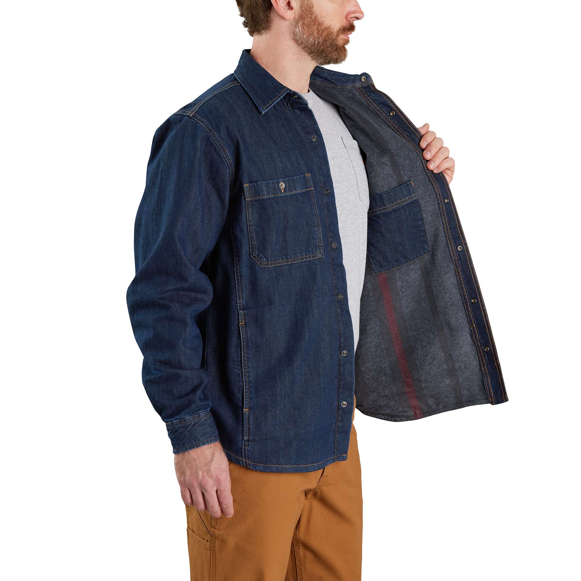 carhert ジャケット Relaxed Fit Denim Fleece Lined Snap-Front Shirt Jac