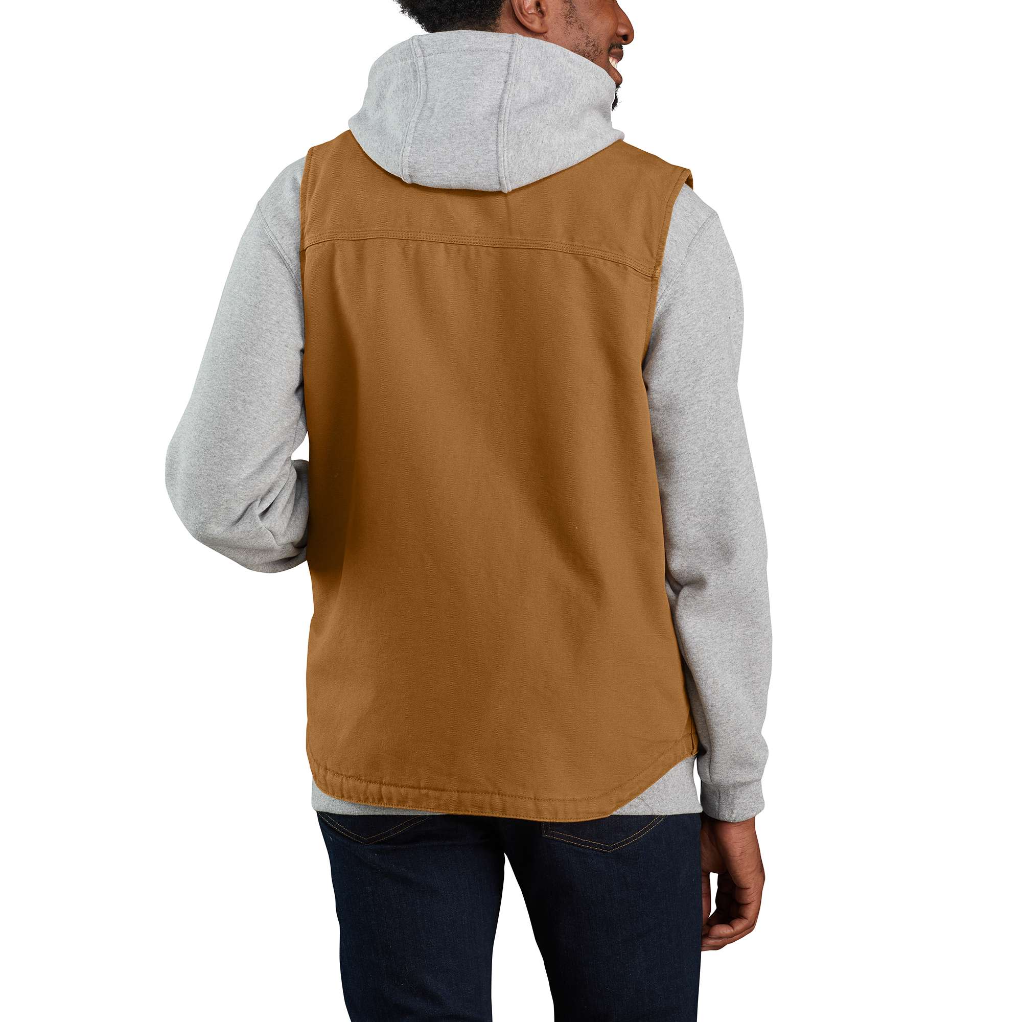 Loose Fit Washed Duck Sherpa-Lined Mock-Neck Vest