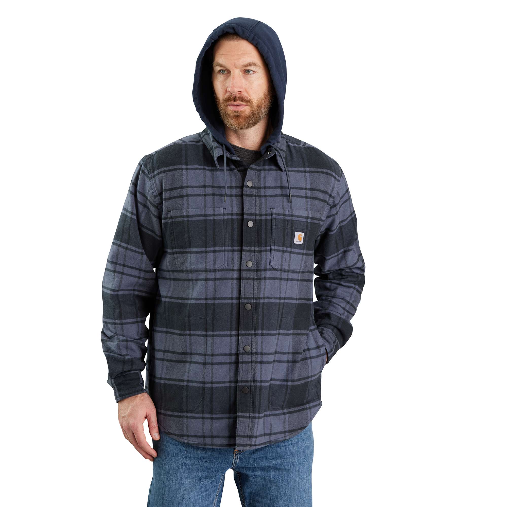 Rugged Carhartt plaid lined denim store jacket