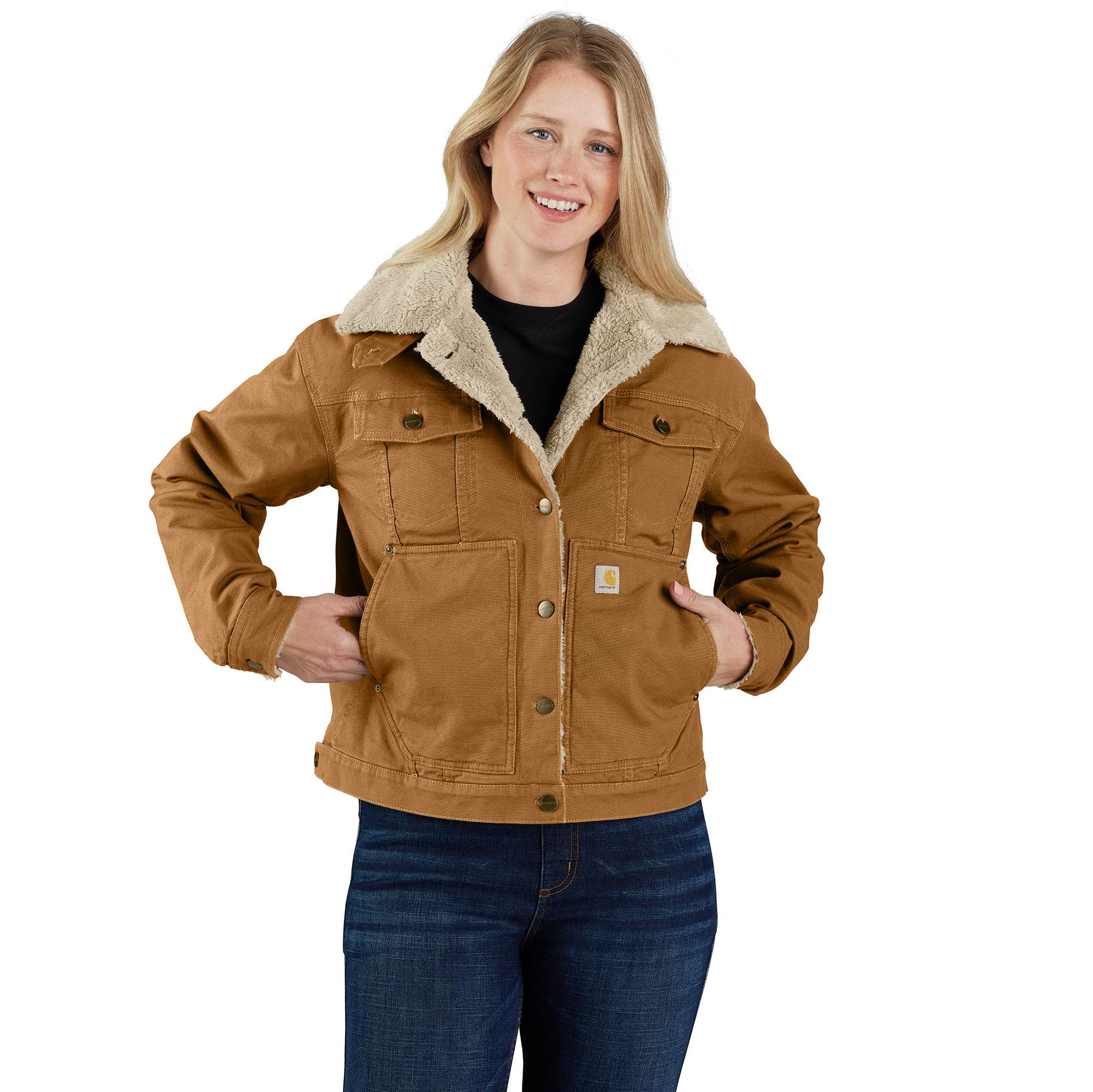 Women's Rugged Flex® Loose Fit Canvas Sherpa-Lined Jacket - 2