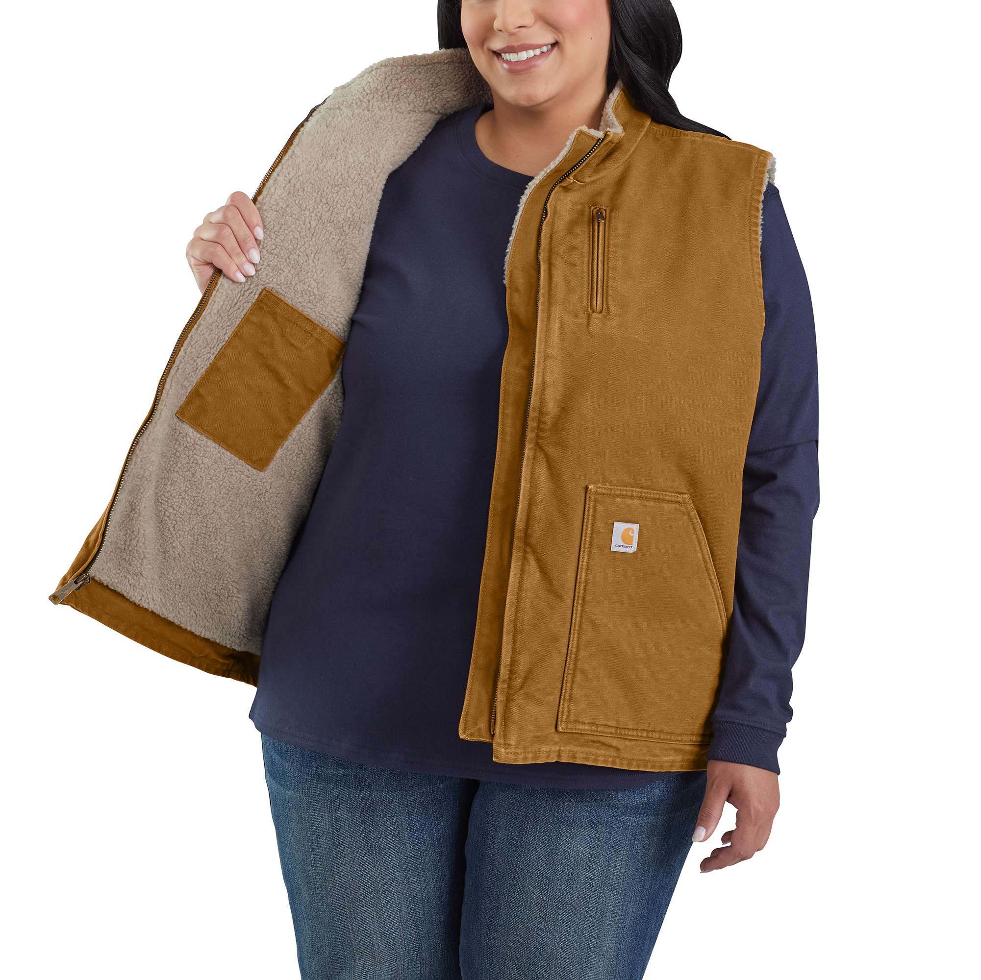 Sandstone Mock-Neck Vest/Sherpa-Lined | Carhartt Reworked