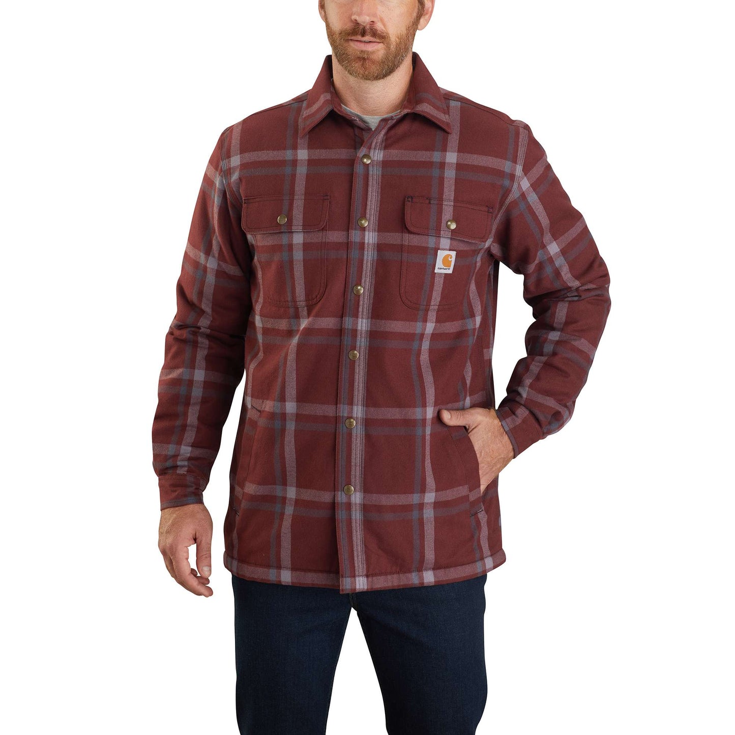 Carhartt® Relaxed Fit Flannel Sherpa-Lined Snap-Front Plaid Shirt Jac