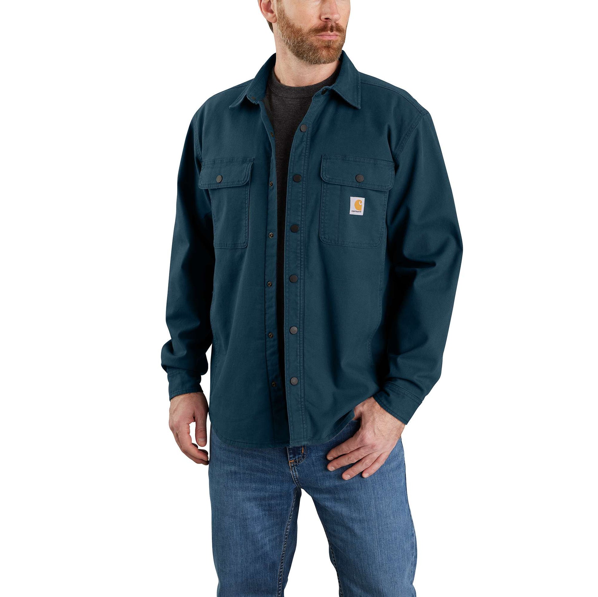 RUGGED FLEX™ RELAXED FIT CANVAS FLEECE-LINED SNAP-FRONT SHIRT JAC