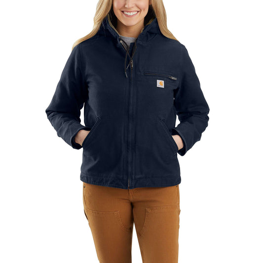 Women's Loose Fit Washed Duck Sherpa Lined Jacket - 3 Warmest Rating