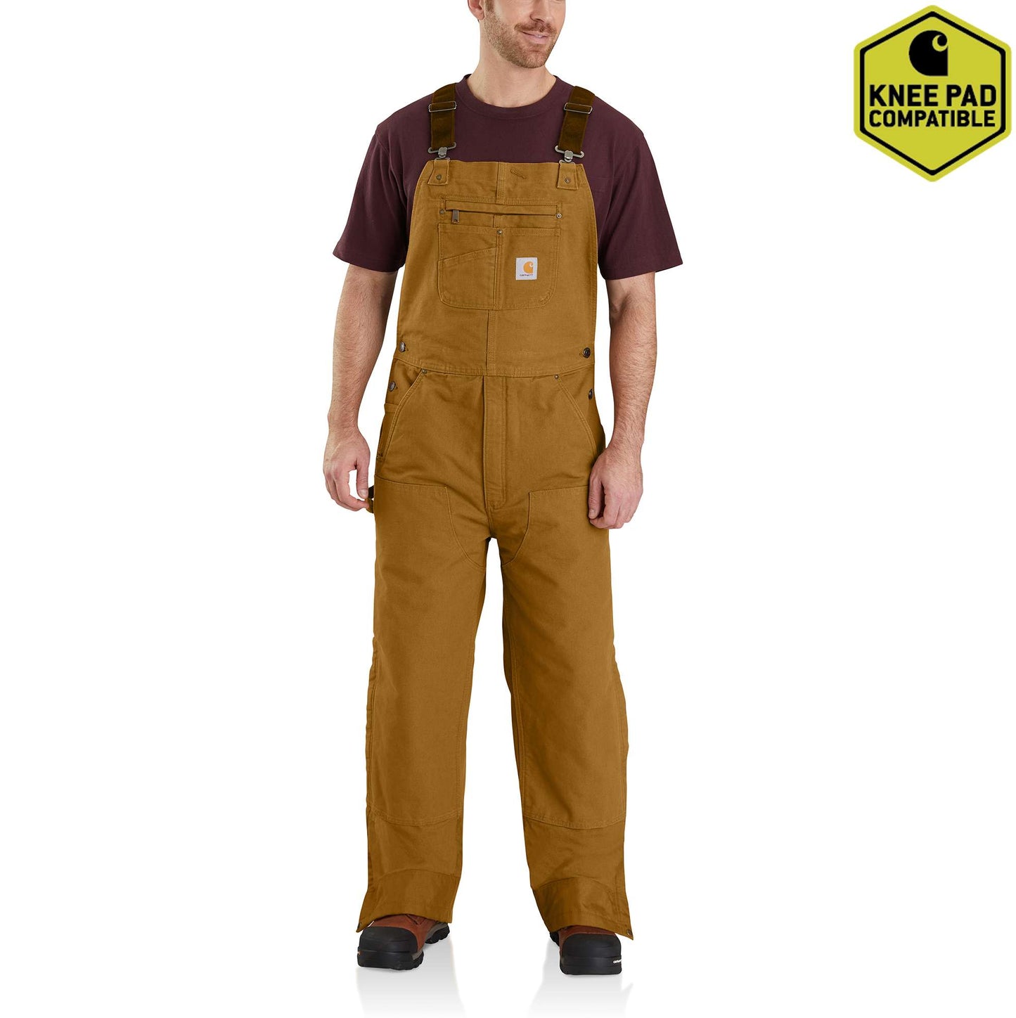 Carhartt Brown Quilt-Lined Zip-to-Thigh Bib Overalls