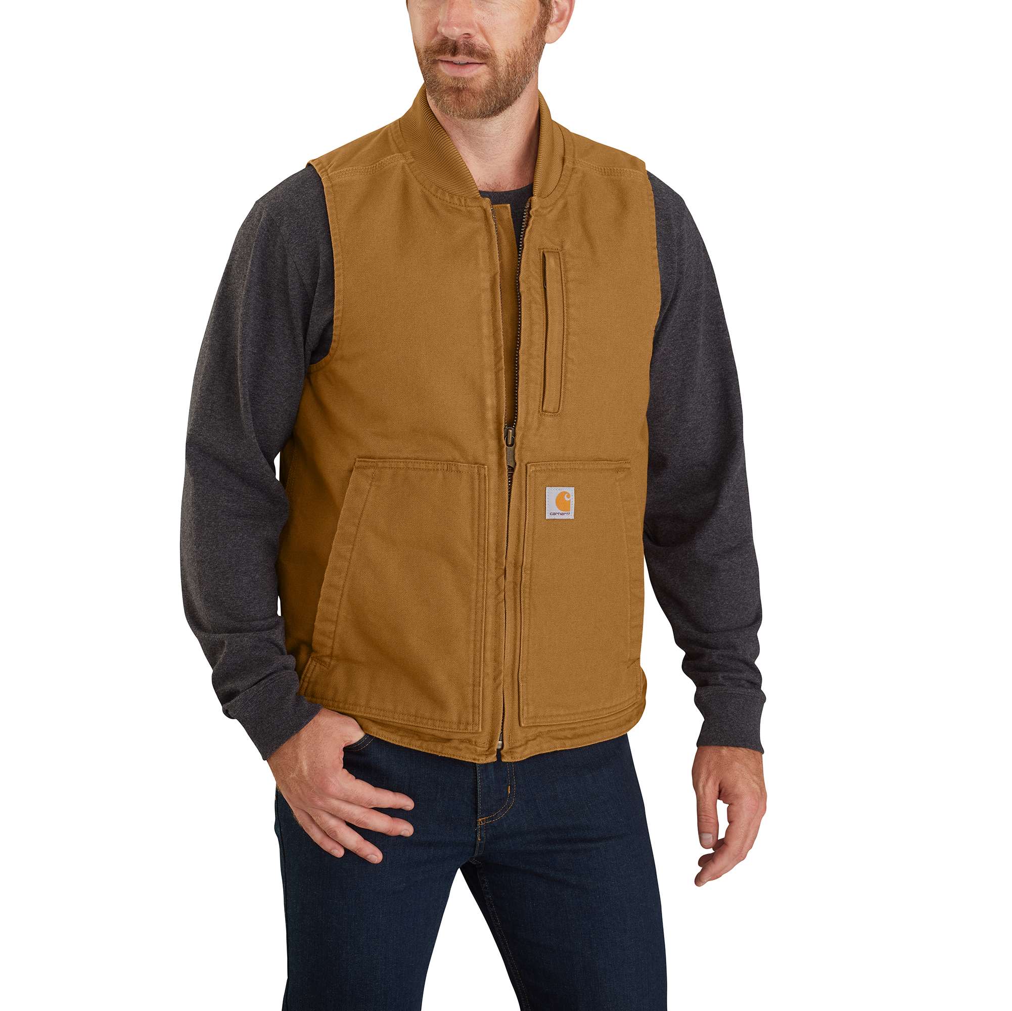 Loose Fit Washed Duck Insulated Rib Collar Vest