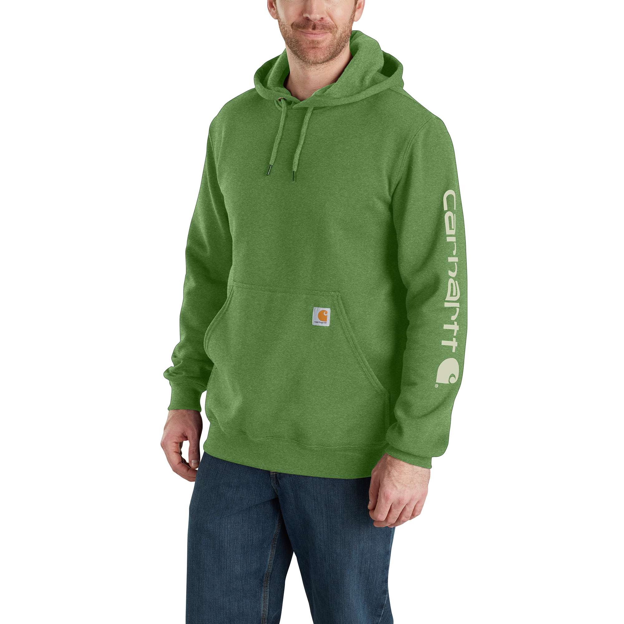 New Carhartt Hoodie factory Sweatshirt Midweight Green Logo Sleeve Pocket Sz 2X Tall