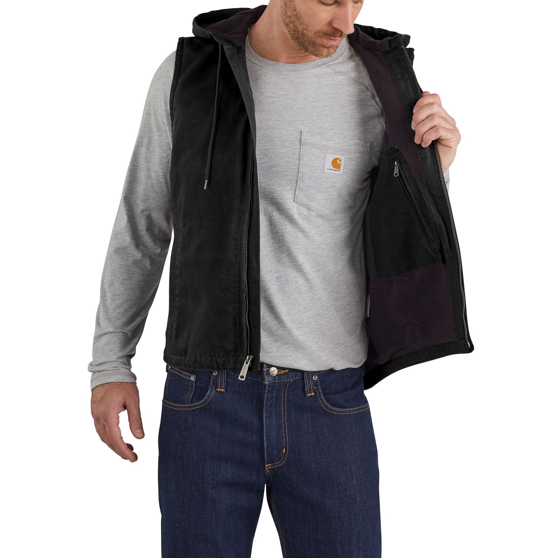 Relaxed Fit Washed Duck Fleece-Lined Hooded Vest