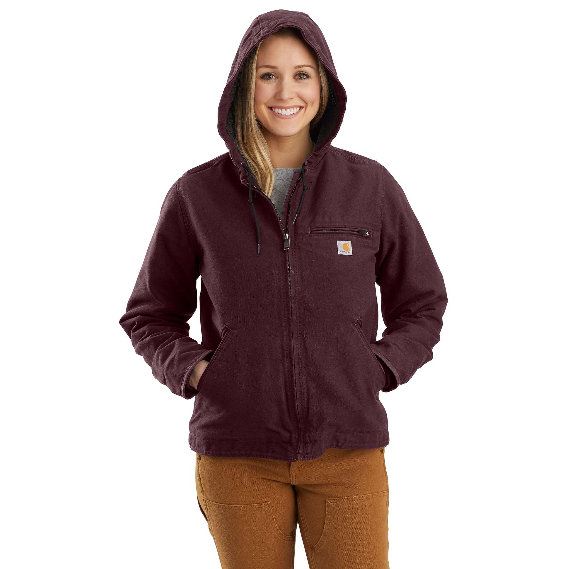 Women's Loose Fit Washed Duck Sherpa Lined Jacket - 3 Warmest Rating