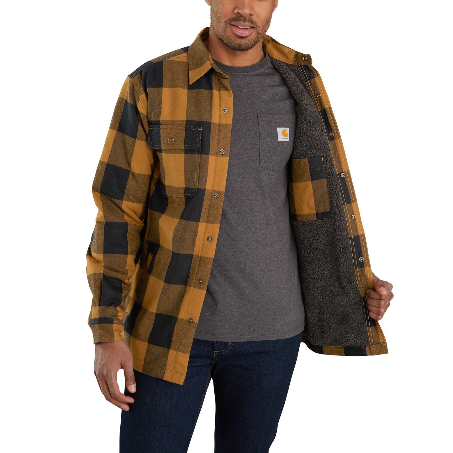 Men's Heavyweight Canvas Flannel Lined Shirt Jacket, Black, Small