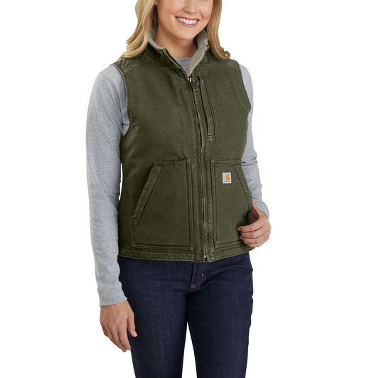 Women's Relaxed Fit Washed Duck Sherpa Lined Mock Neck Vest