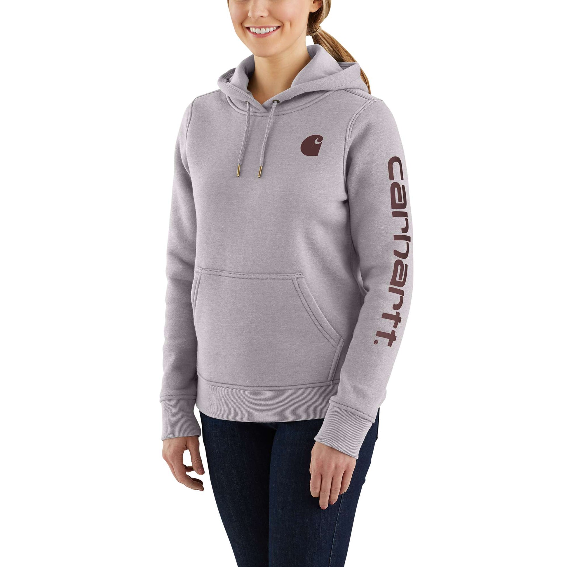 Women's Relaxed Fit Midweight Logo Sleeve Graphic Sweatshirt - Malt/Carhartt Brown