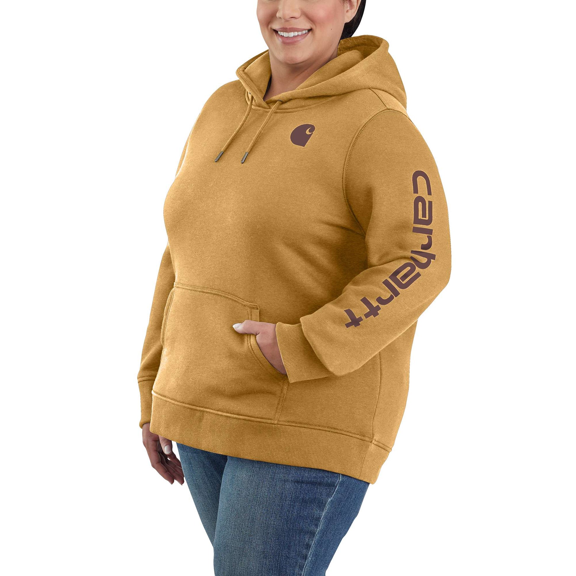 carhartt Womens Relaxed Fit Midweight Logo Sleeve graphic Sweatshirt,  Magenta Agate Heather