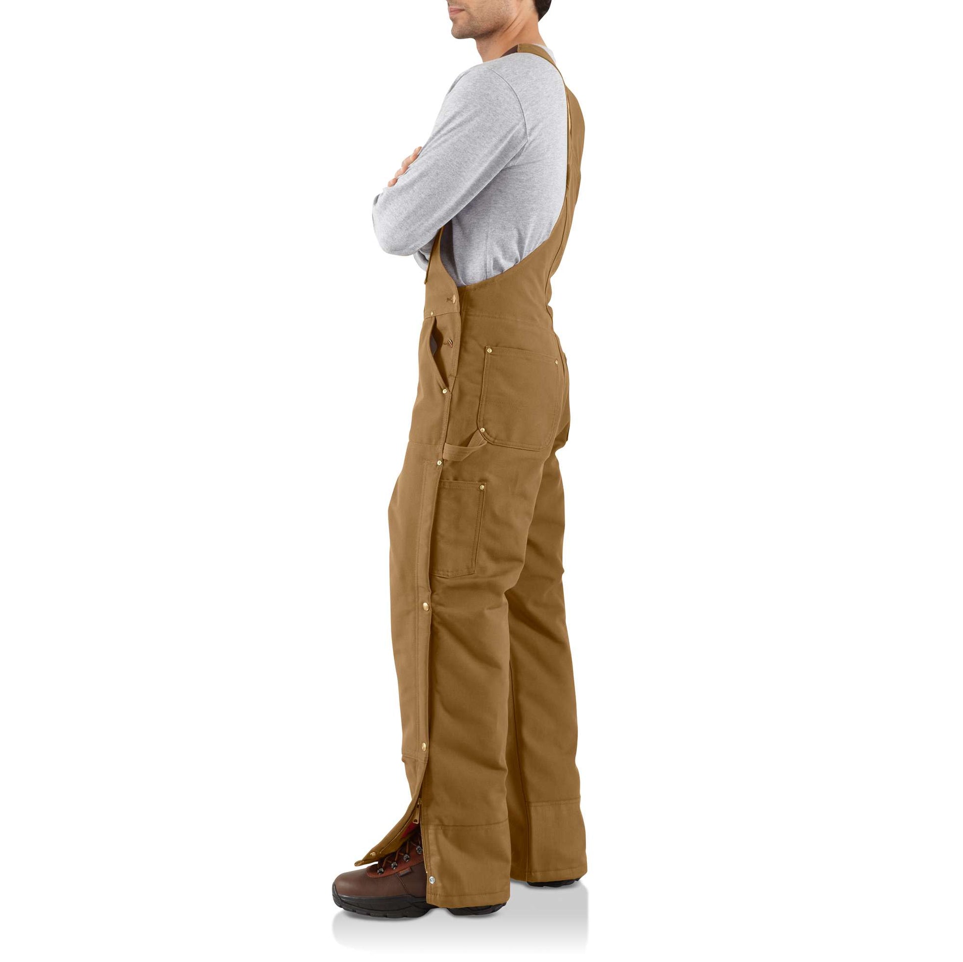 Carhartt Men's Brown Quilt Lined Zip to Thigh Bib Overalls