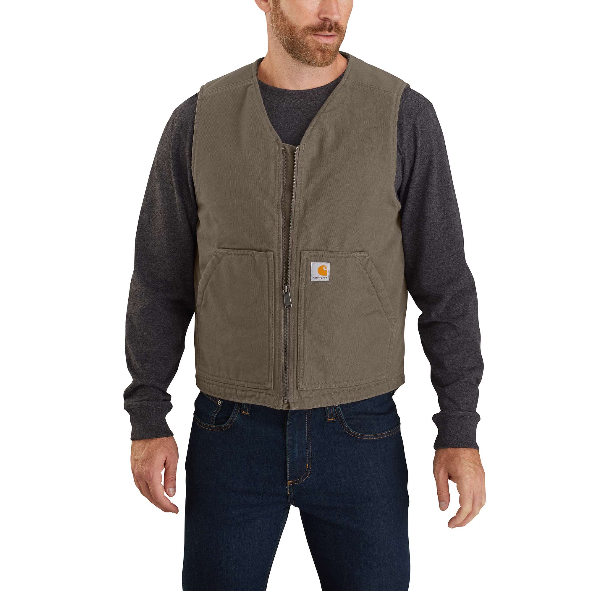 Relaxed Fit Washed Duck Sherpa-Lined Vest