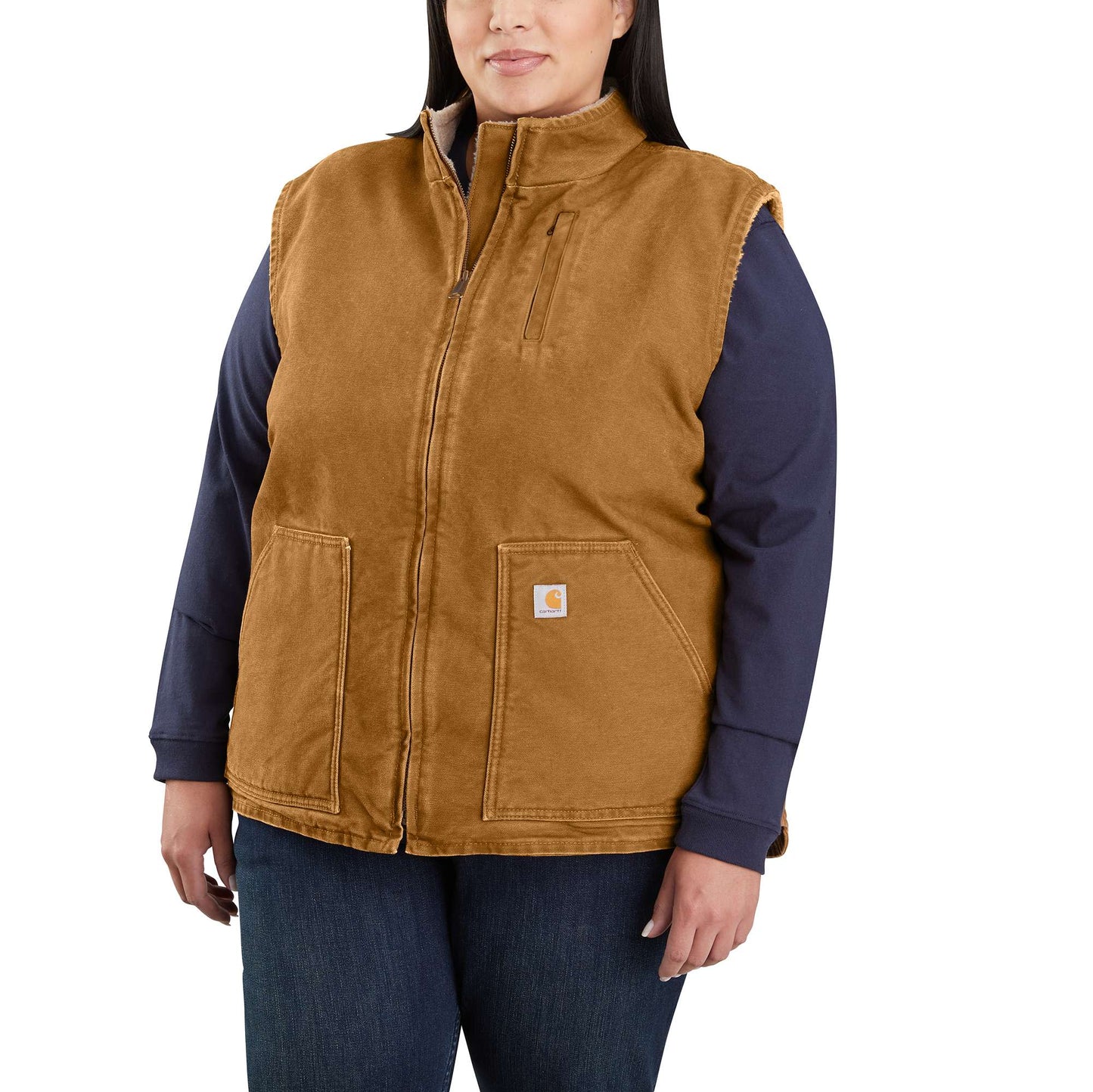 Loose Fit Washed Duck Sherpa Lined Mock Neck Vest by Carhartt 104277